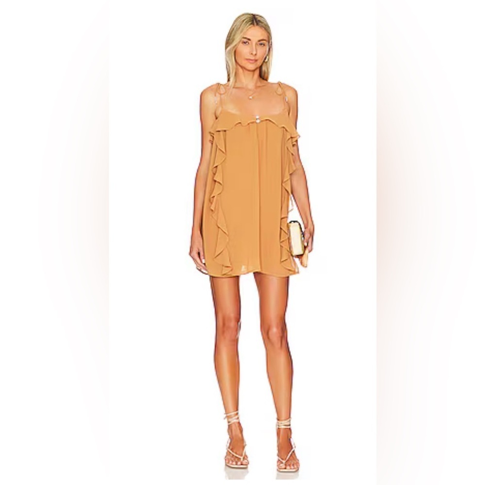 Revolve Tularosa Jamie Mini Dress tan sz M brown sugar tan ruffles